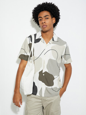 MAX Men Printed Casual Beige Shirt