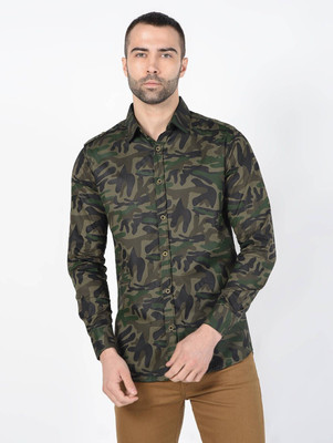 Pactimo Men Printed Casual Green Shirt