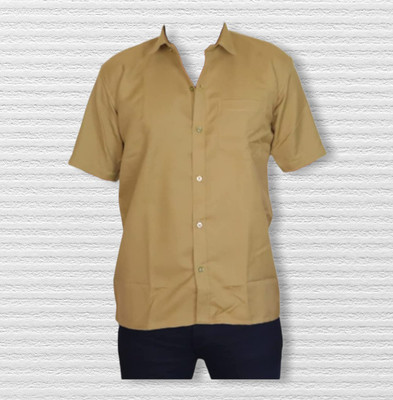 Yonu Men Solid Casual Khaki Shirt