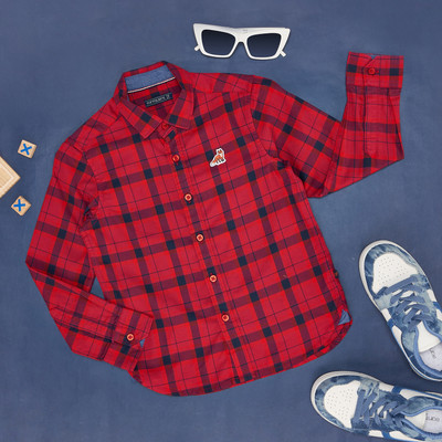 Pantaloons Junior Boys Checkered Casual Red, Dark Blue Shirt