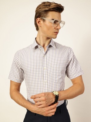 THOMAS SCOTT Men Checkered Formal Light Blue Shirt