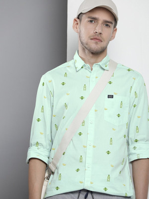 The Indian Garage Co. Men Printed Casual Light Green, Green Shirt
