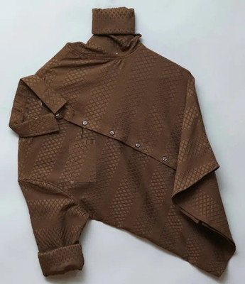 Voroxy Men Self Design Casual Brown Shirt