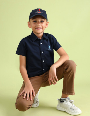 U.S. POLO ASSN. Boys Solid Casual Blue Shirt