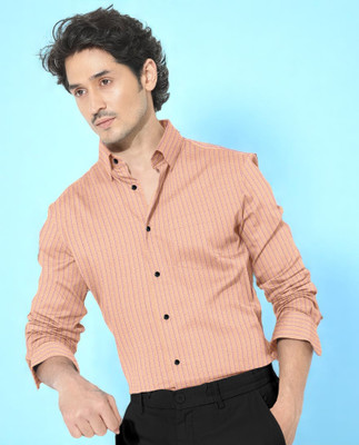 CLOSWIF Men Striped Casual Orange Shirt