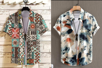 SANBROS Men Printed Casual Multicolor Shirt(Pack of 2)