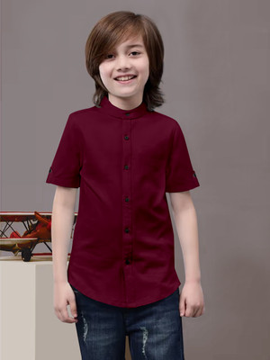 AVEXPORT Boys Solid Casual Maroon Shirt