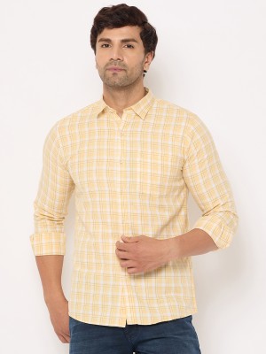 DUKE Men Checkered Casual Yellow Shirt