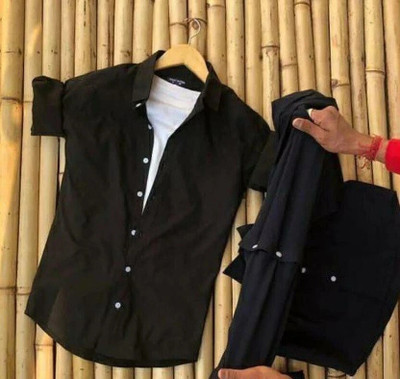 GCFAB Men Solid Casual Black Shirt