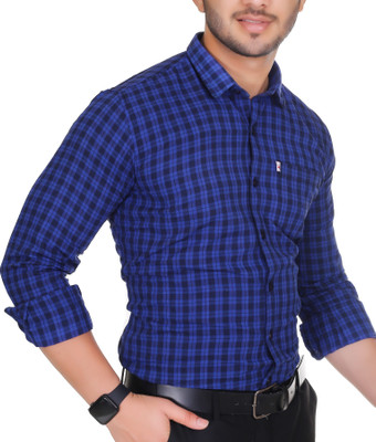 Marc Laurent Men Checkered Casual Blue Shirt