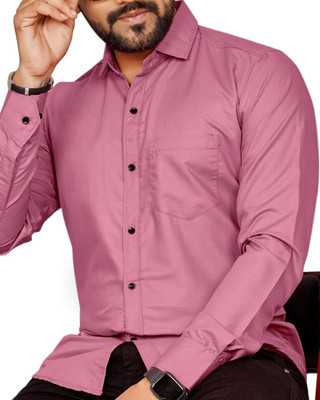 Refresh Men Solid Formal Pink Shirt