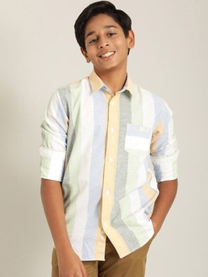 INDIAN TERRAIN Boys Striped Casual Green Shirt