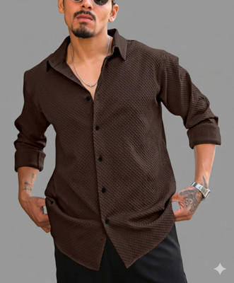 EBRANDLADY TRENDZ Men Self Design Casual Brown Shirt