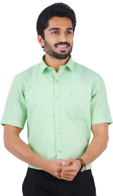 Ramraj Cotton Men Self Design Casual Light Green Shirt