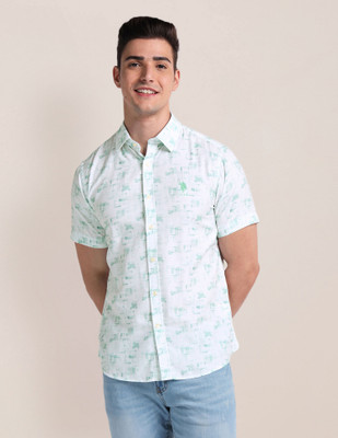 U.S. POLO ASSN. Men Printed Casual Green, White Shirt