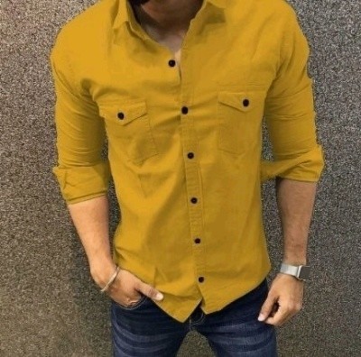 SADO Men Solid Casual Yellow Shirt