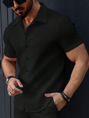 Ogha Men Solid Casual Black Shirt