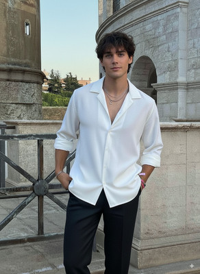 greet fashion Men Solid Casual White Shirt