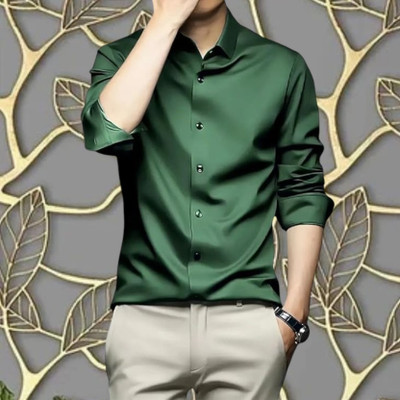 SID FAB Men Solid Casual Green Shirt