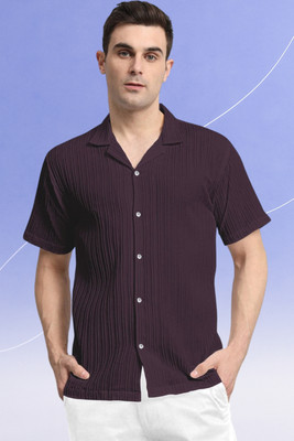A Dearise Men Self Design Casual Purple Shirt