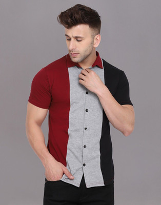 Blisstone Men Color Block Casual Silver, Maroon, Black Shirt