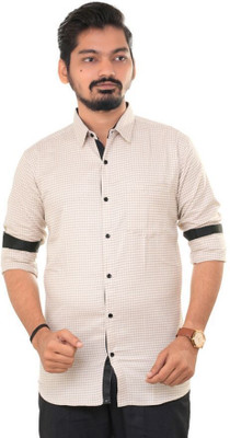 PUBHIZA Men Checkered Casual Yellow Shirt