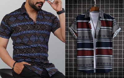 Solbiza Men Printed Casual Multicolor Shirt(Pack of 2)