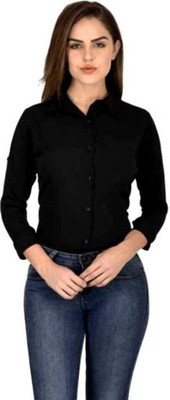 FUNDAY FASHION Women Solid Casual Black Shirt