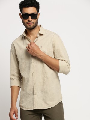 Showoff Men Self Design Casual Beige Shirt