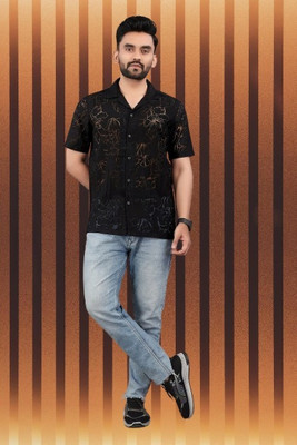 ISUEL FAB Men Self Design Casual Black Shirt