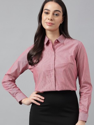 Hancock Women Striped Formal White, Purple Shirt