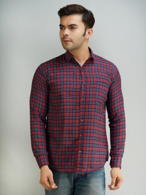 BLUE MARTIN Men Checkered Casual Red, Dark Blue, White Shirt