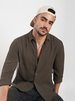 VASTRADO Men Solid Casual Brown Shirt