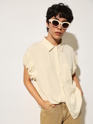 ONLY Women Solid Casual Beige Shirt