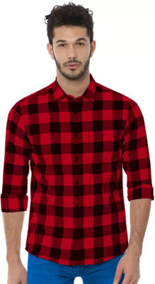 Rehan Trends Men Checkered Casual Red Shirt