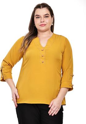 MASSIDESIGN Casual Solid Women Yellow Top