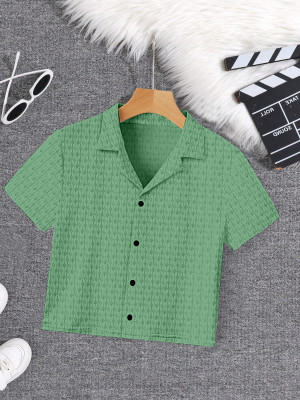 dream believe fashion Women Self Design Casual Green Shirt