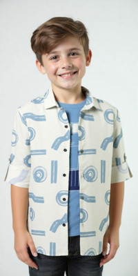 CAVIO Boys Printed Casual Blue Shirt