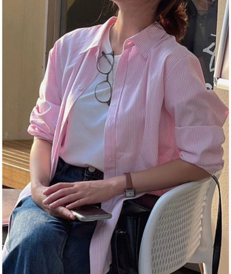 EVERSOFT FLOW Women Striped Casual Pink Shirt