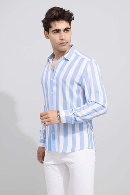 Clothisto Men Striped Casual Light Blue Shirt