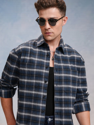 LOCOMOTIVE Men Checkered Casual Blue Shirt