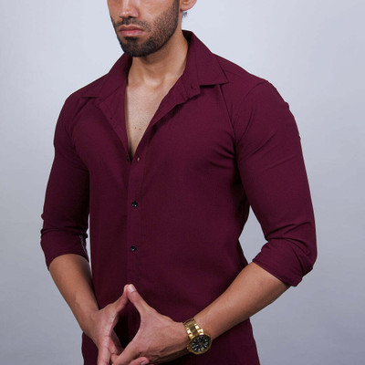 Marmic Fab Men Solid Casual Maroon Shirt