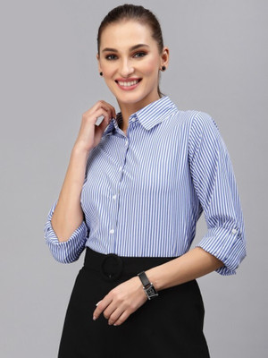 PP PRODUCTIONS Women Striped Casual Blue Shirt