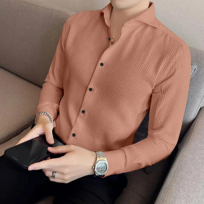 OneTenFashion Men Solid Casual Orange Shirt
