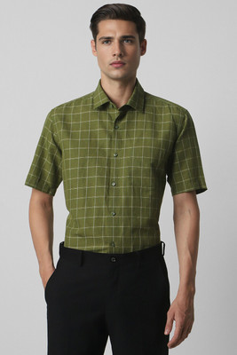 VAN HEUSEN Men Checkered Formal Green Shirt