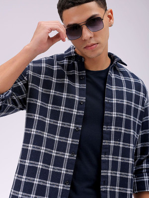 The Indian Garage Co. Men Checkered Beach Wear Dark Blue Shirt