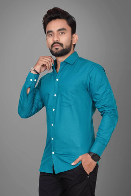 CLOSWIF CREATIONS Men Solid Casual Blue Shirt