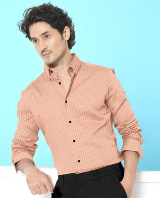 CLOSWIF Men Striped Casual Pink Shirt