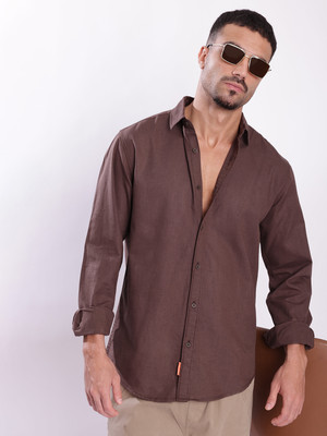 Bene Kleed Men Solid Casual Brown Shirt