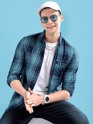 The Indian Garage Co. Men Checkered Casual Blue Shirt
